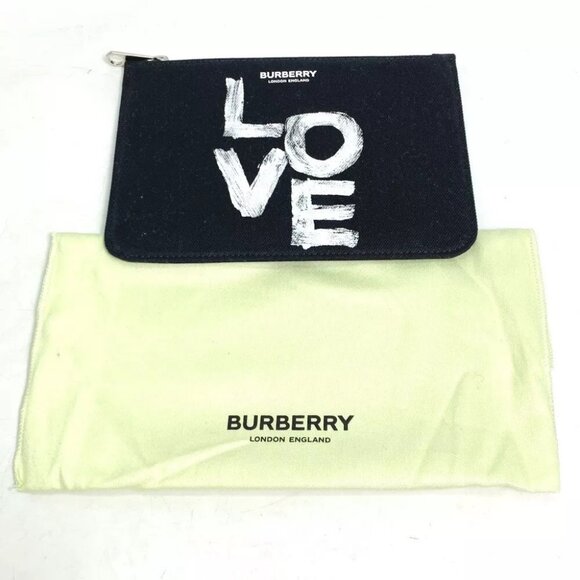 UNUSED BURBERRY Makeup Cosmetics Pouch LOVE coin purse Clutch bag Black/White - Picture 1 of 4